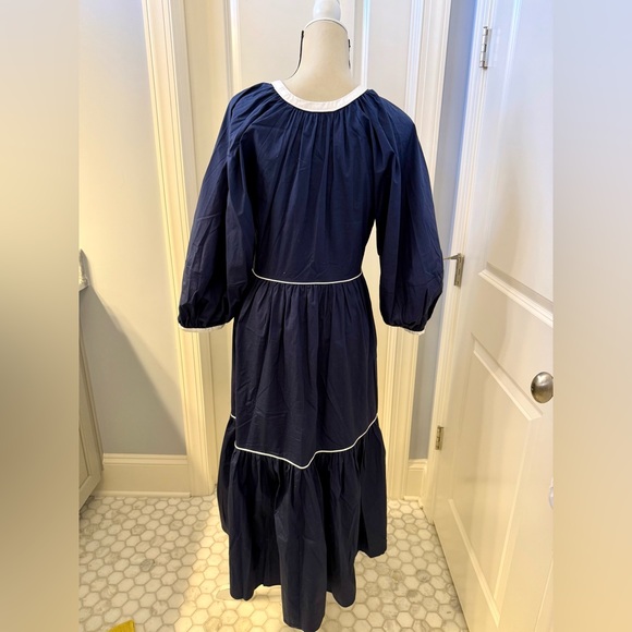 STAUD Demi Tiered Midi Dress Cotton Poplin Navy - M - Picture 5 of 6